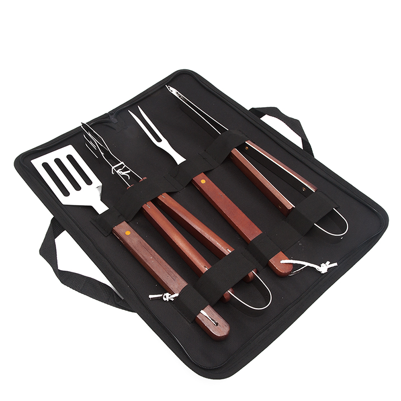 BBQ Tools 4 PCS with wood handle and Carrying bag