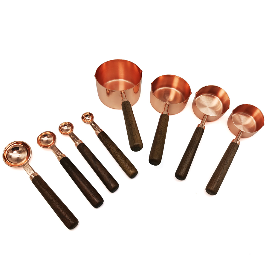 8PCS SET Measuring Cups and Spoons Set L Wood handle Light handle color