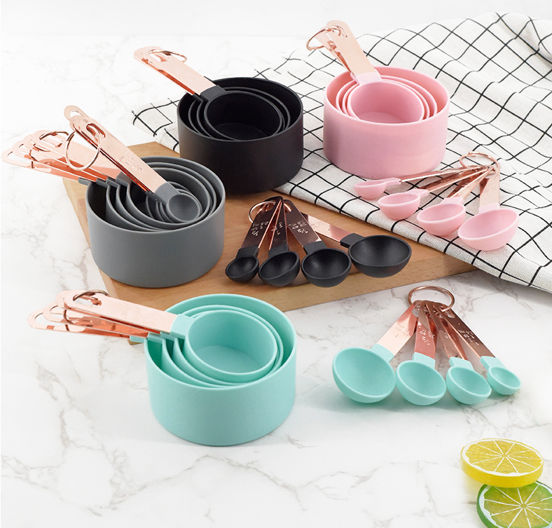 8 PCS Rose Gold Handle and Plastic  Measuring Cups and Spoons Set