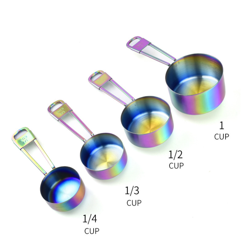 4PCS Set Stainless Steel Measuring Cups Rainbow Colored