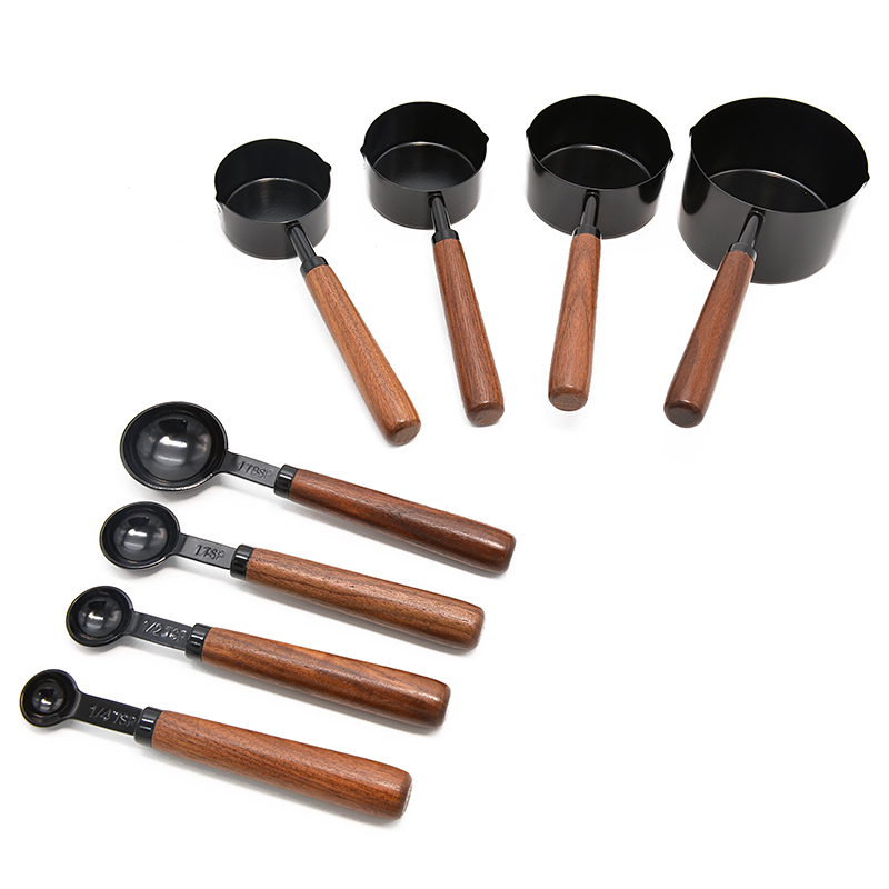 8 PCS measuring cups and spoons wood handle