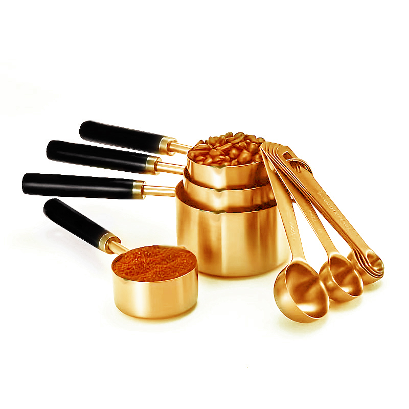 9pcs measuring cups wood handle and SS spoons set