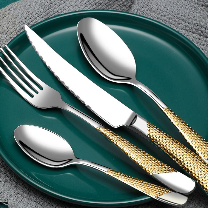 4pcs set tableware stainless steel gold handle